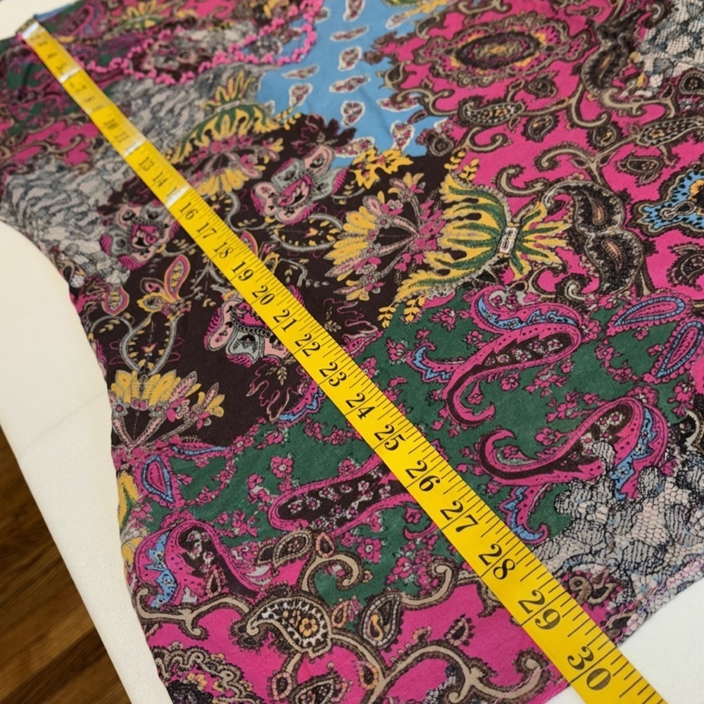 Lucky Brand blouse tunic long sleeves V cutout paisley 100% cotton Sz small - Picture 3 of 9